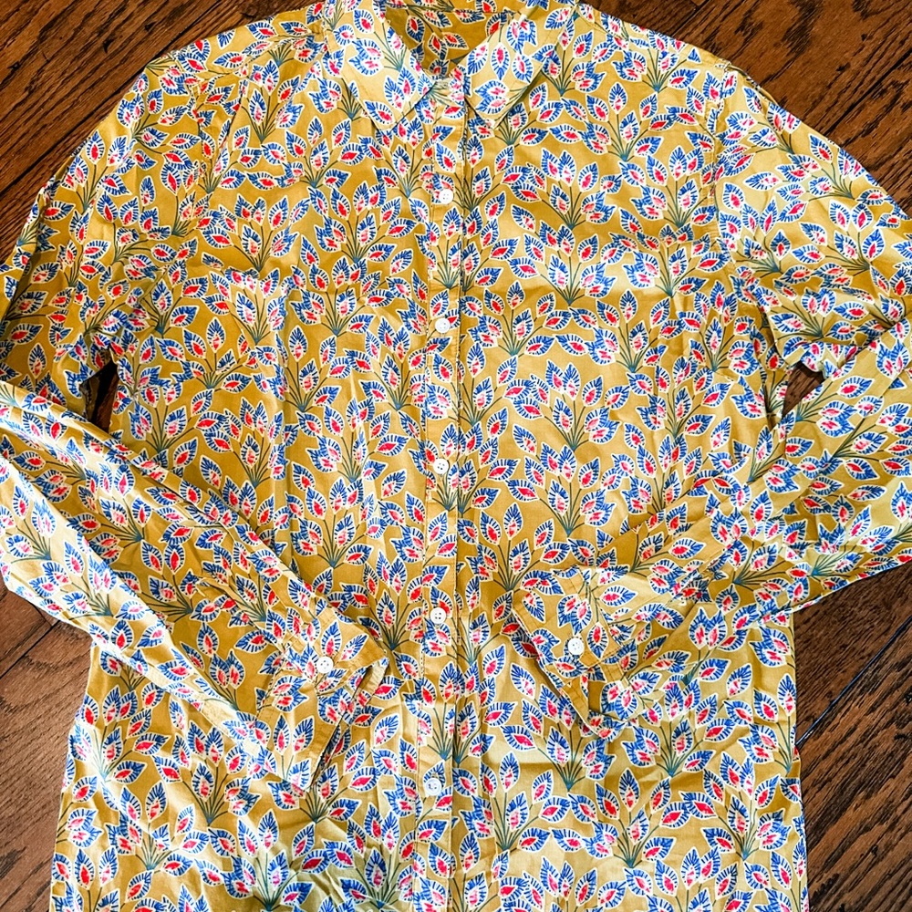 J. McLaughlin Yellow Floral Button Down Shirt